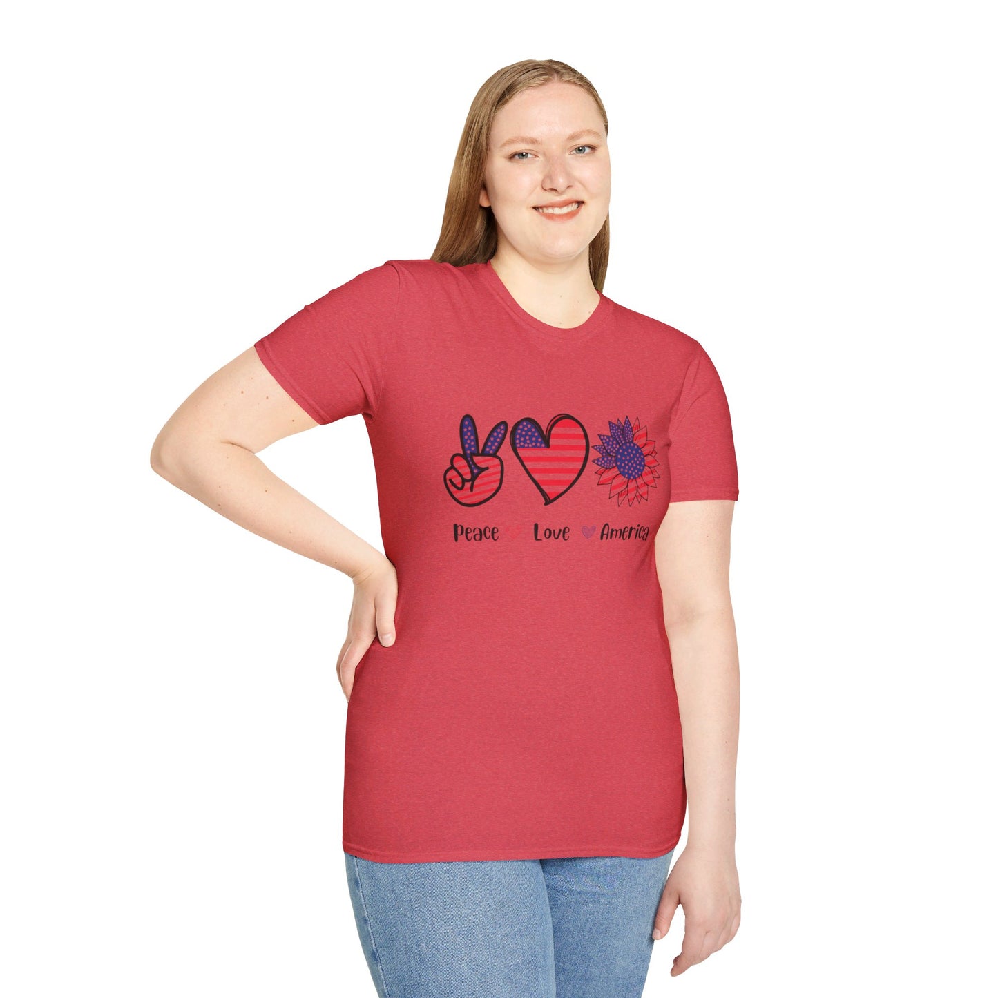 Peace Love and America - Unisex Softstyle T-Shirt