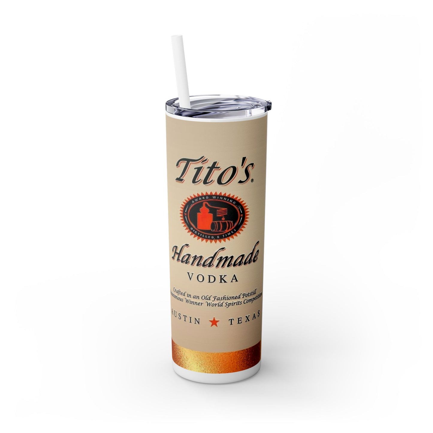 Tito's Skinny Tumbler with Straw, 20oz