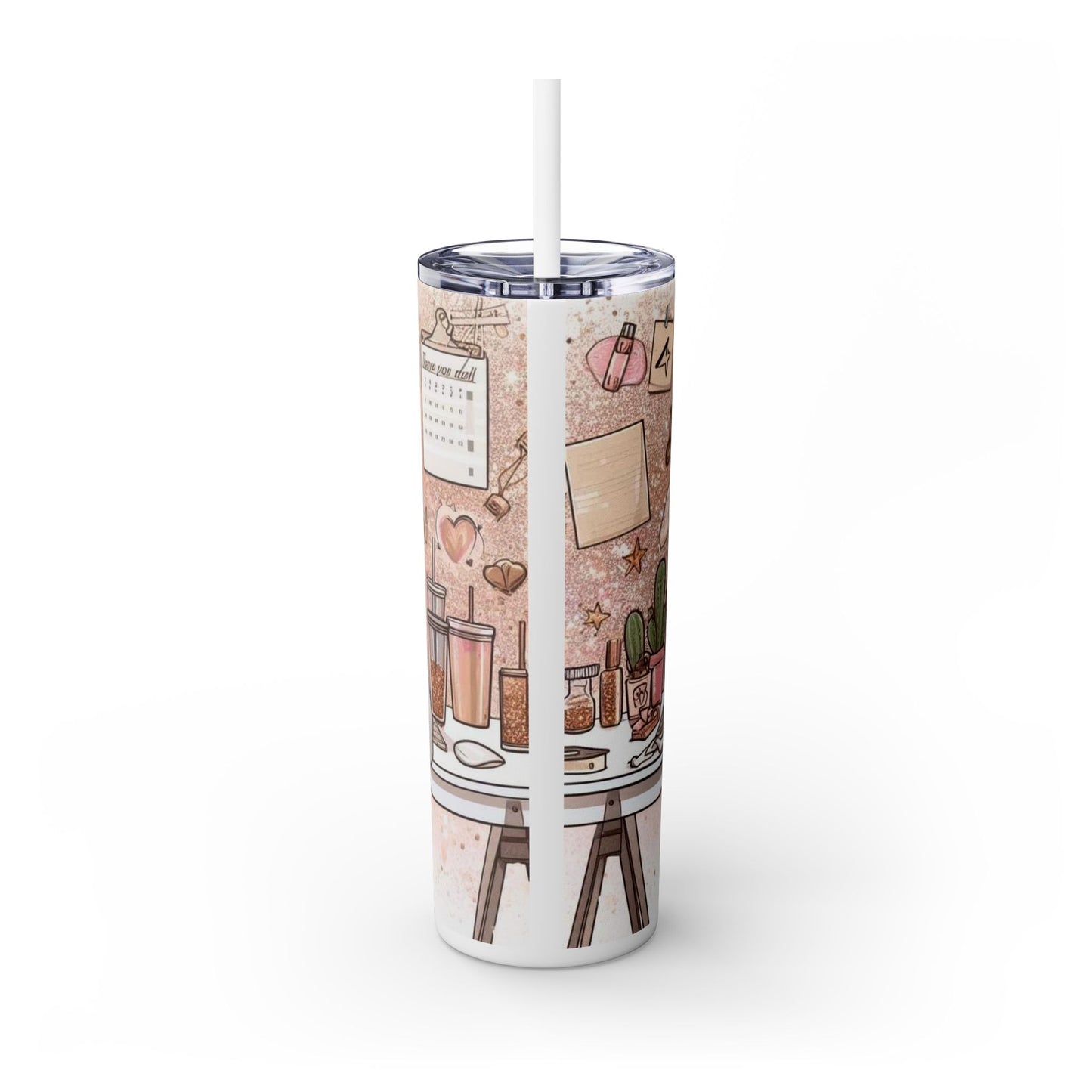 Lady working - Skinny Tumbler with Straw, 20oz