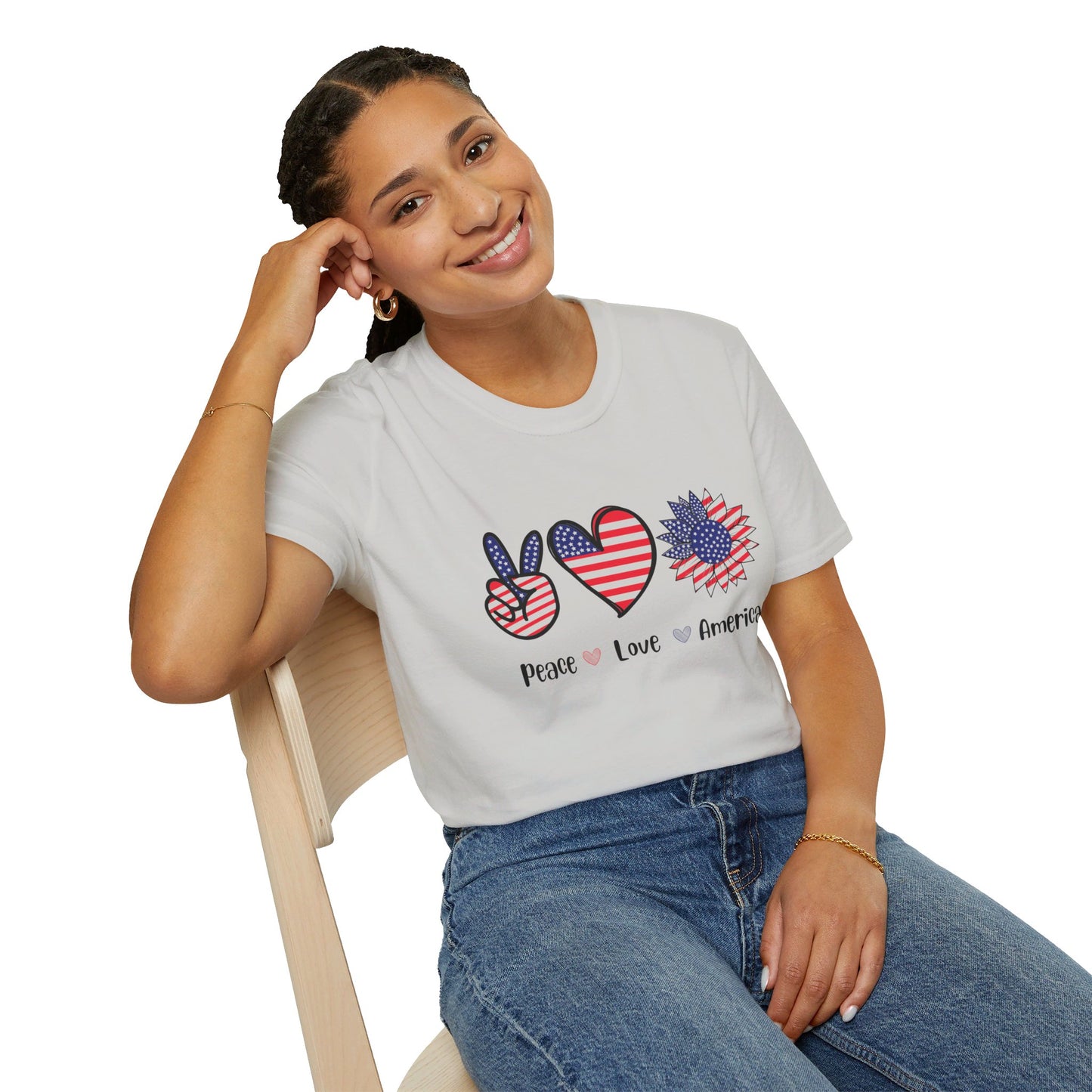 Peace Love and America - Unisex Softstyle T-Shirt