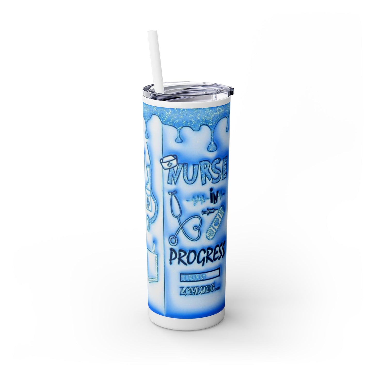 Nurse Progress - Blue - Skinny Tumbler with Straw, 20oz