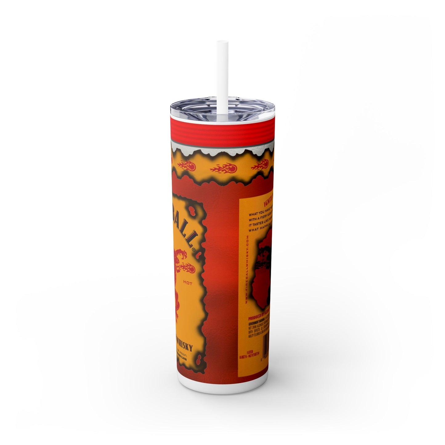 Fireball Bottle Design - Skinny Tumbler with Straw, 20oz