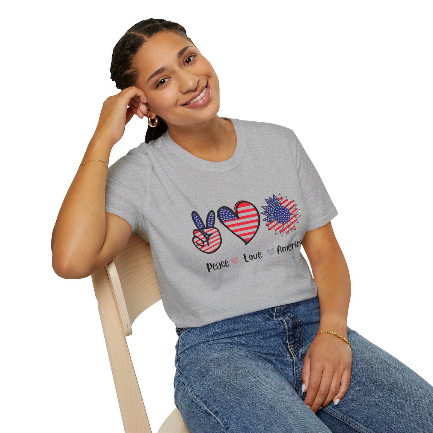 Peace Love and America - Unisex Softstyle T-Shirt