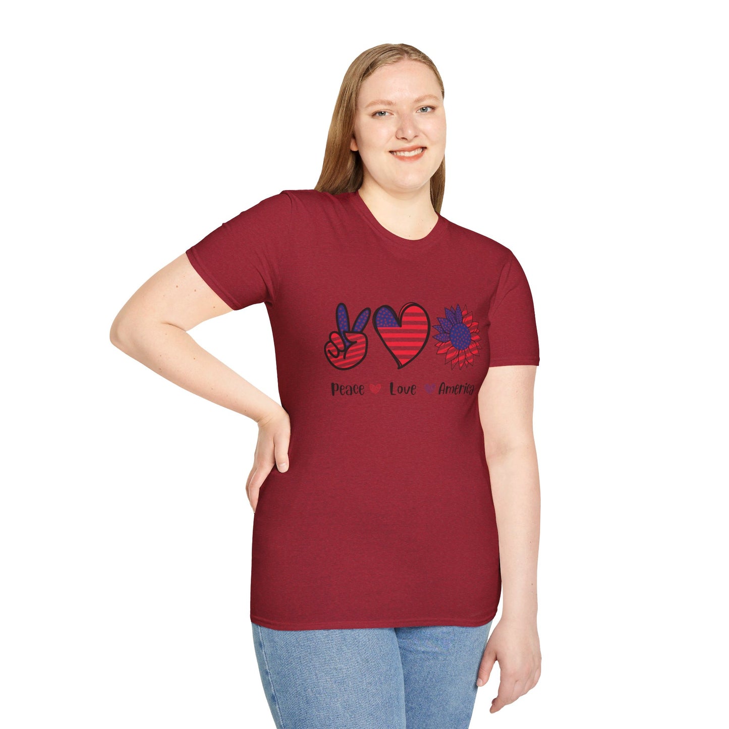 Peace Love and America - Unisex Softstyle T-Shirt