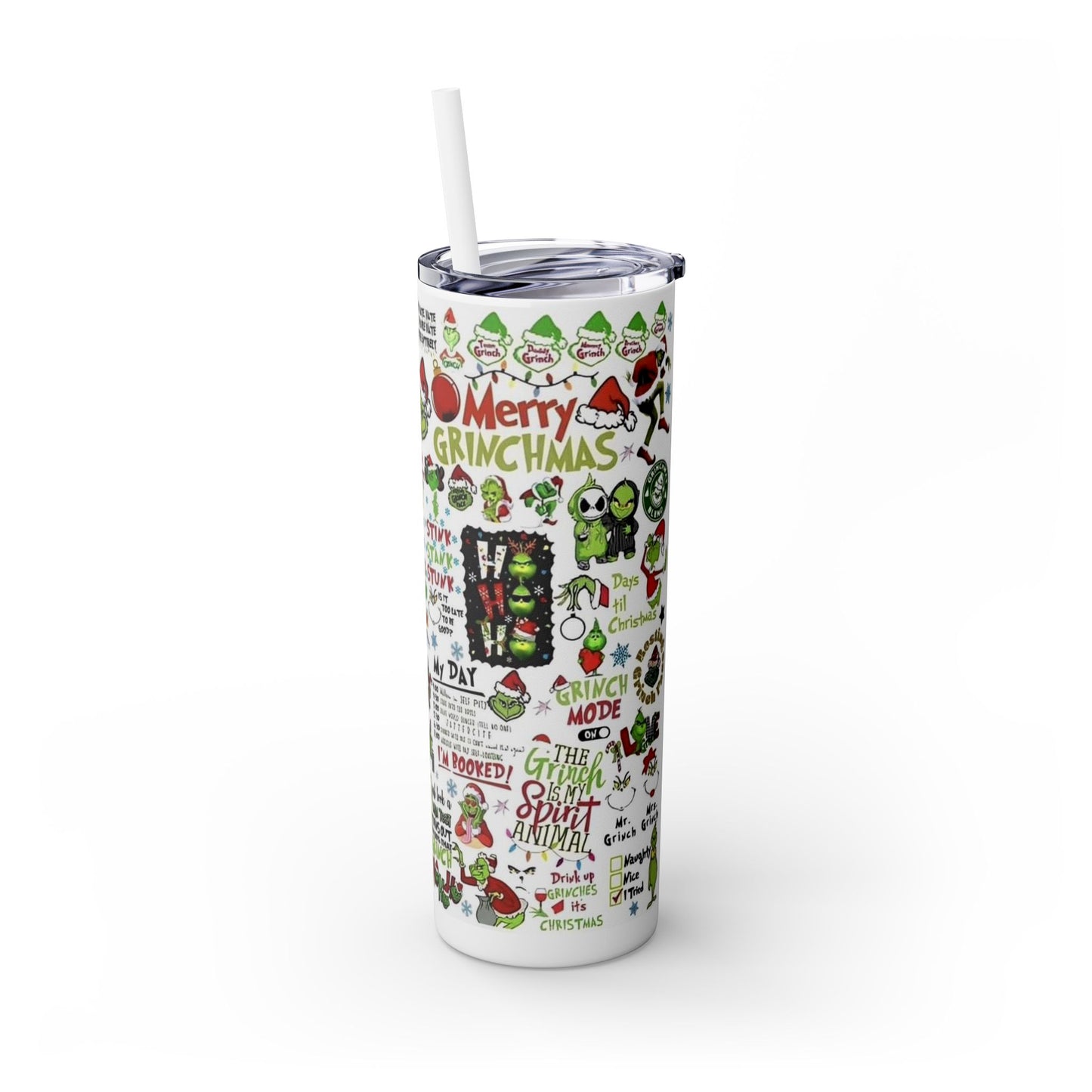 Grinch comics - Skinny Tumbler with Straw, 20oz