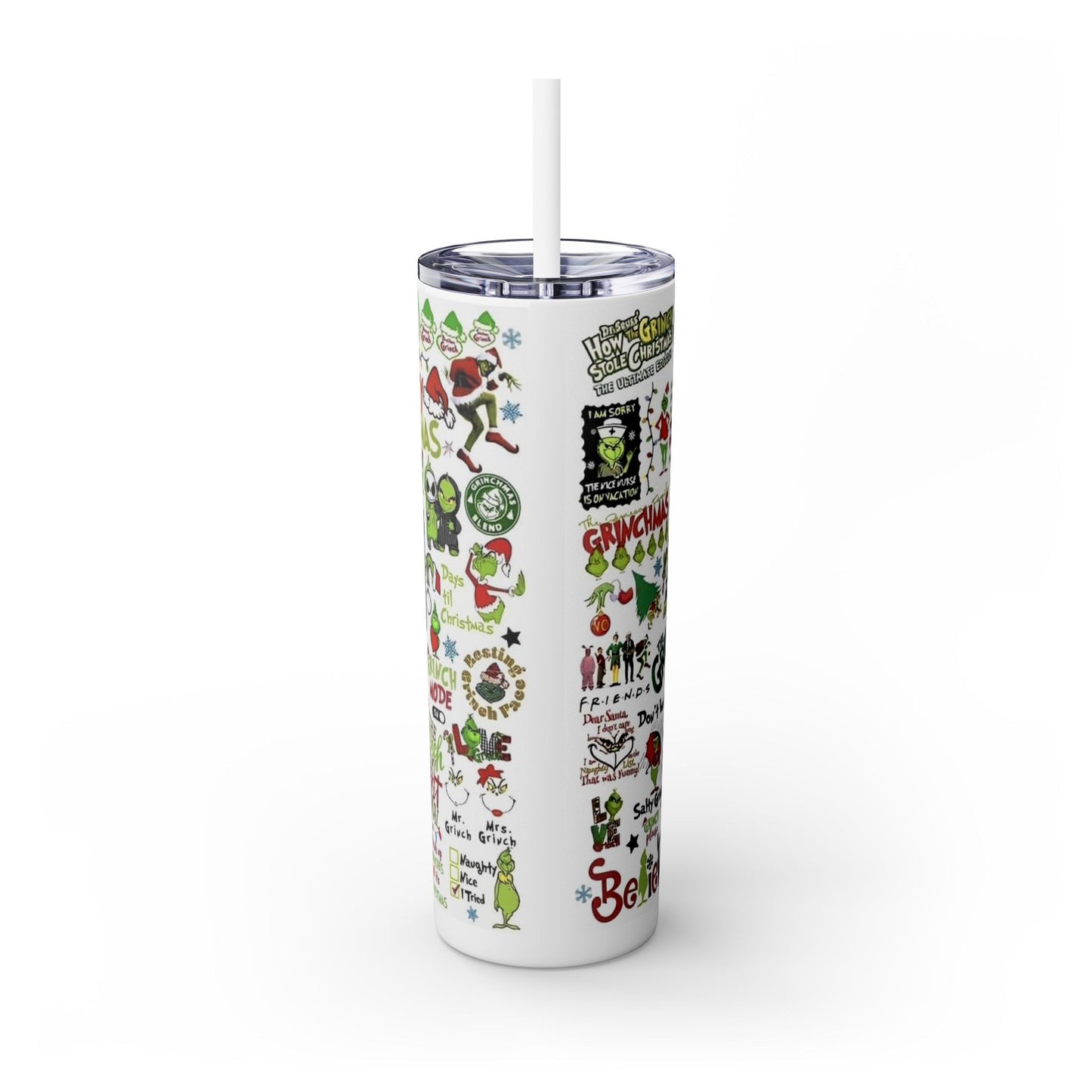 Grinch comics - Skinny Tumbler with Straw, 20oz