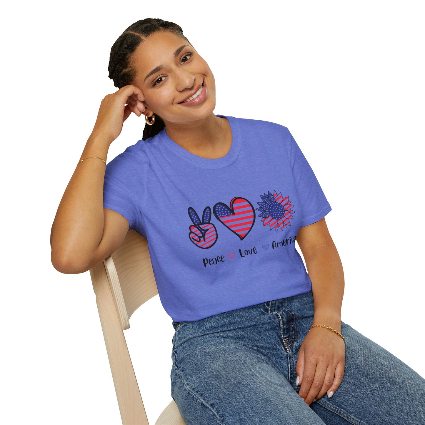 Peace Love and America - Unisex Softstyle T-Shirt