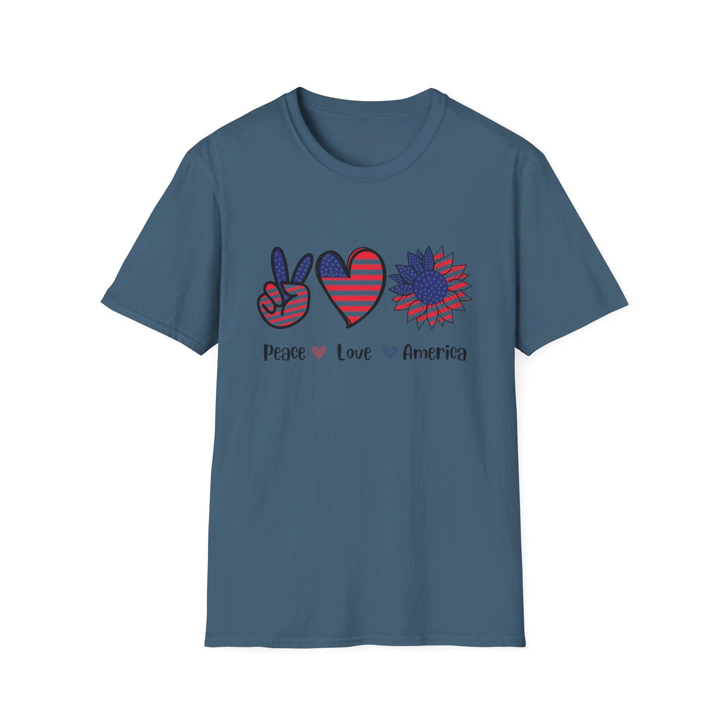 Peace Love and America - Unisex Softstyle T-Shirt