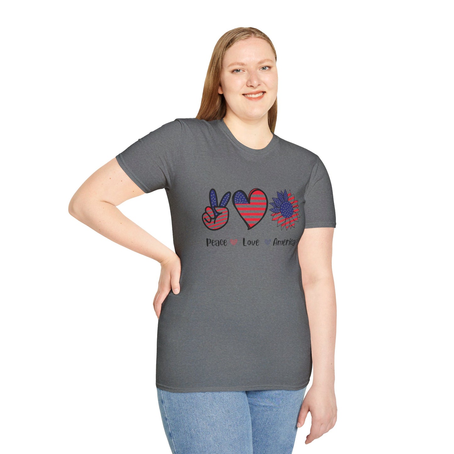 Peace Love and America - Unisex Softstyle T-Shirt