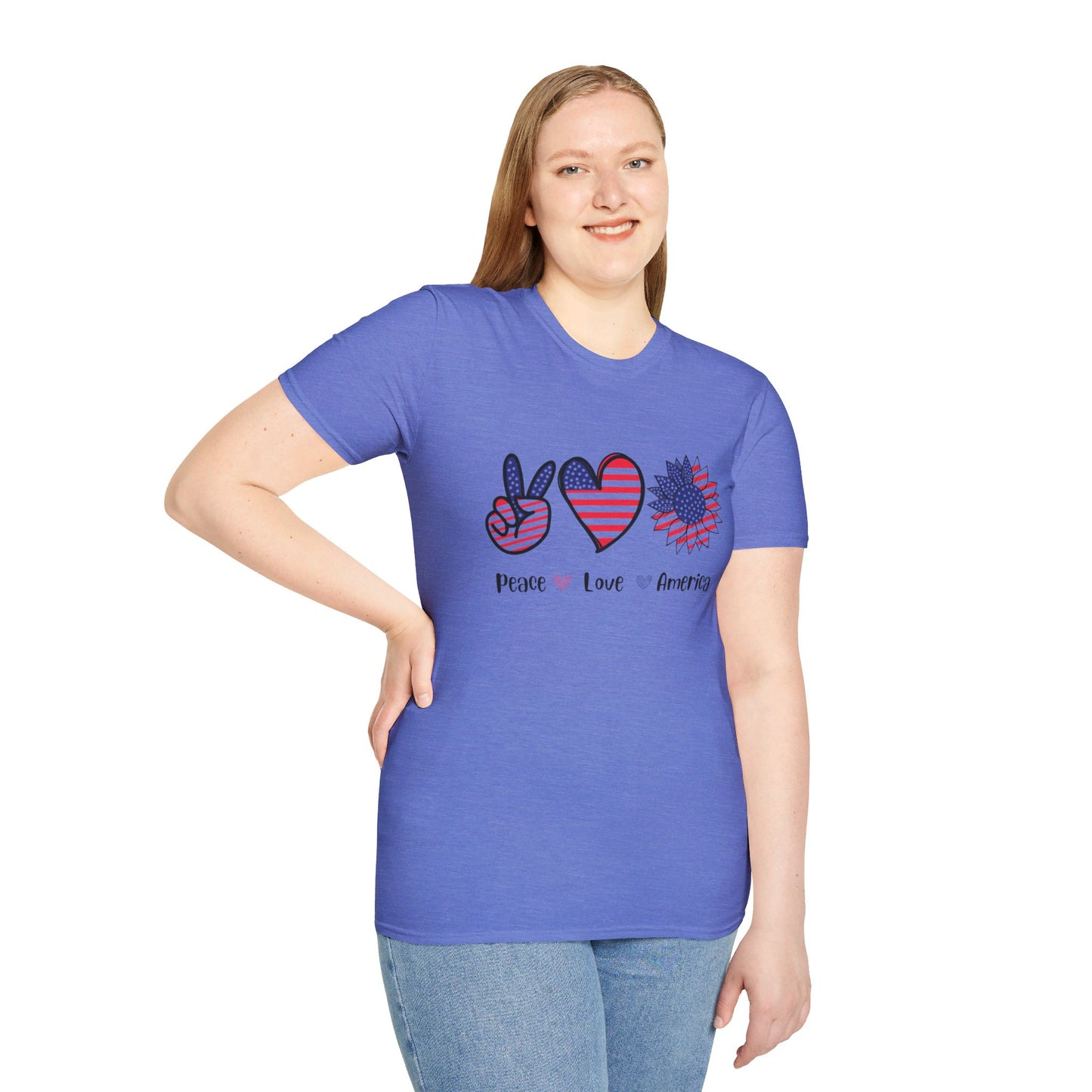 Peace Love and America - Unisex Softstyle T-Shirt