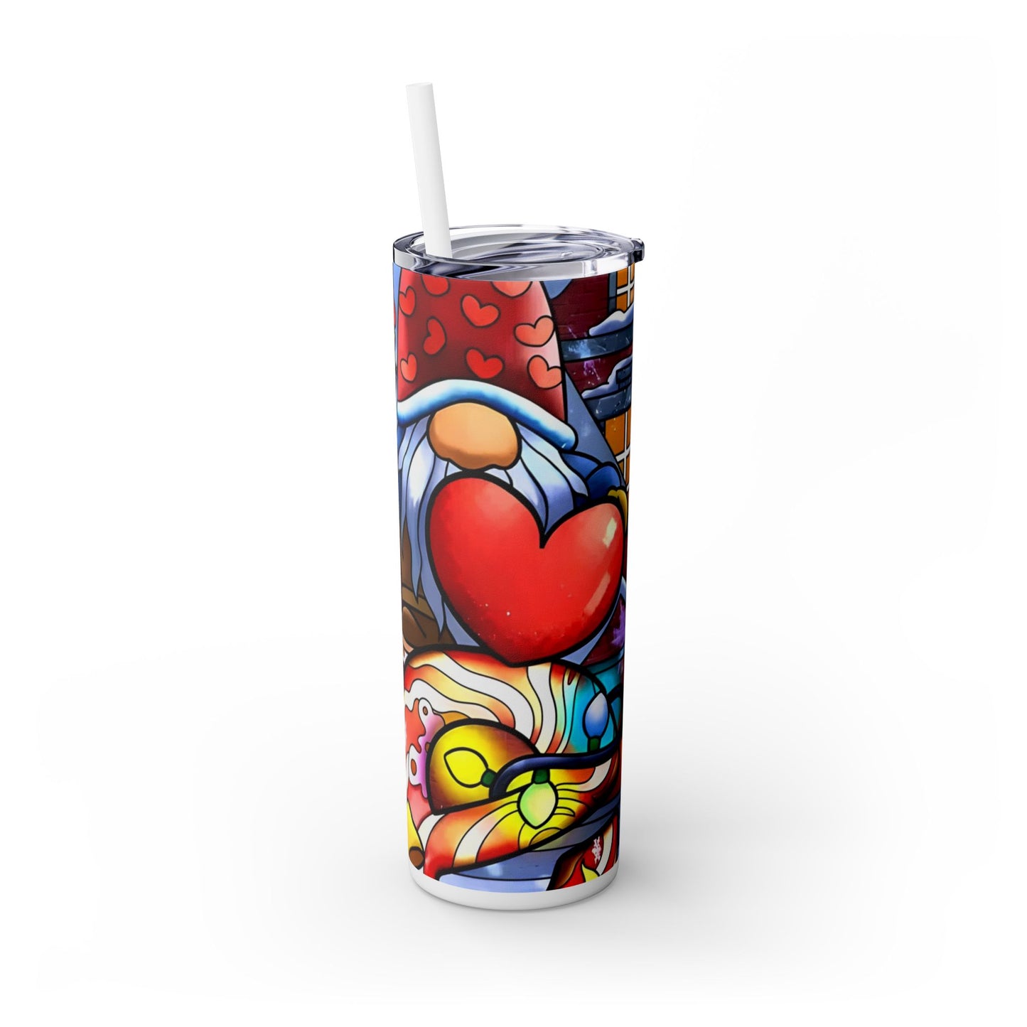 Red Gnome Skinny Tumbler with Straw, 20oz