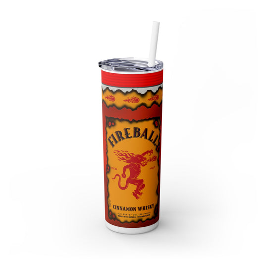 Fireball Bottle Design - Skinny Tumbler with Straw, 20oz