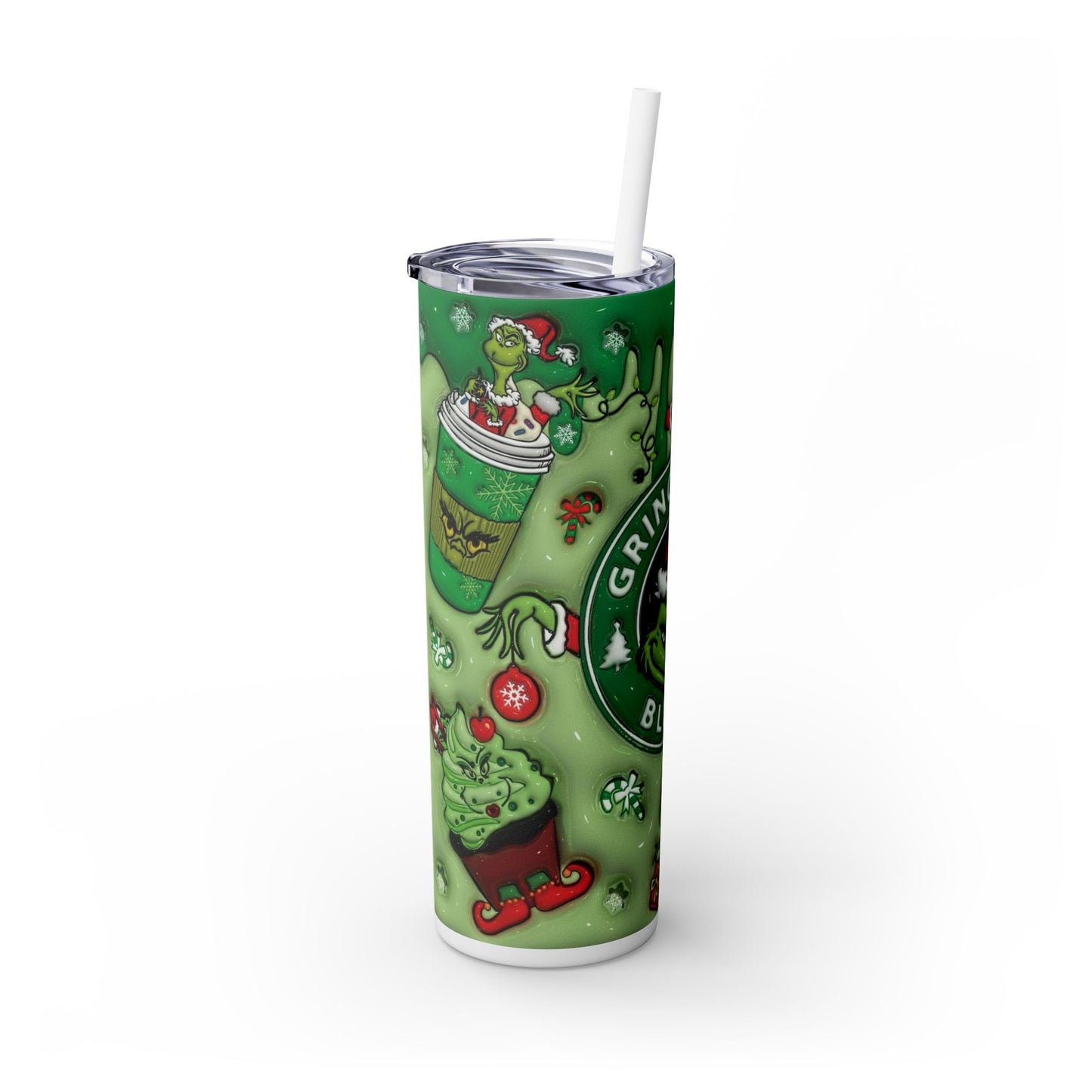 Grinchmas - Skinny Tumbler with Straw, 20oz