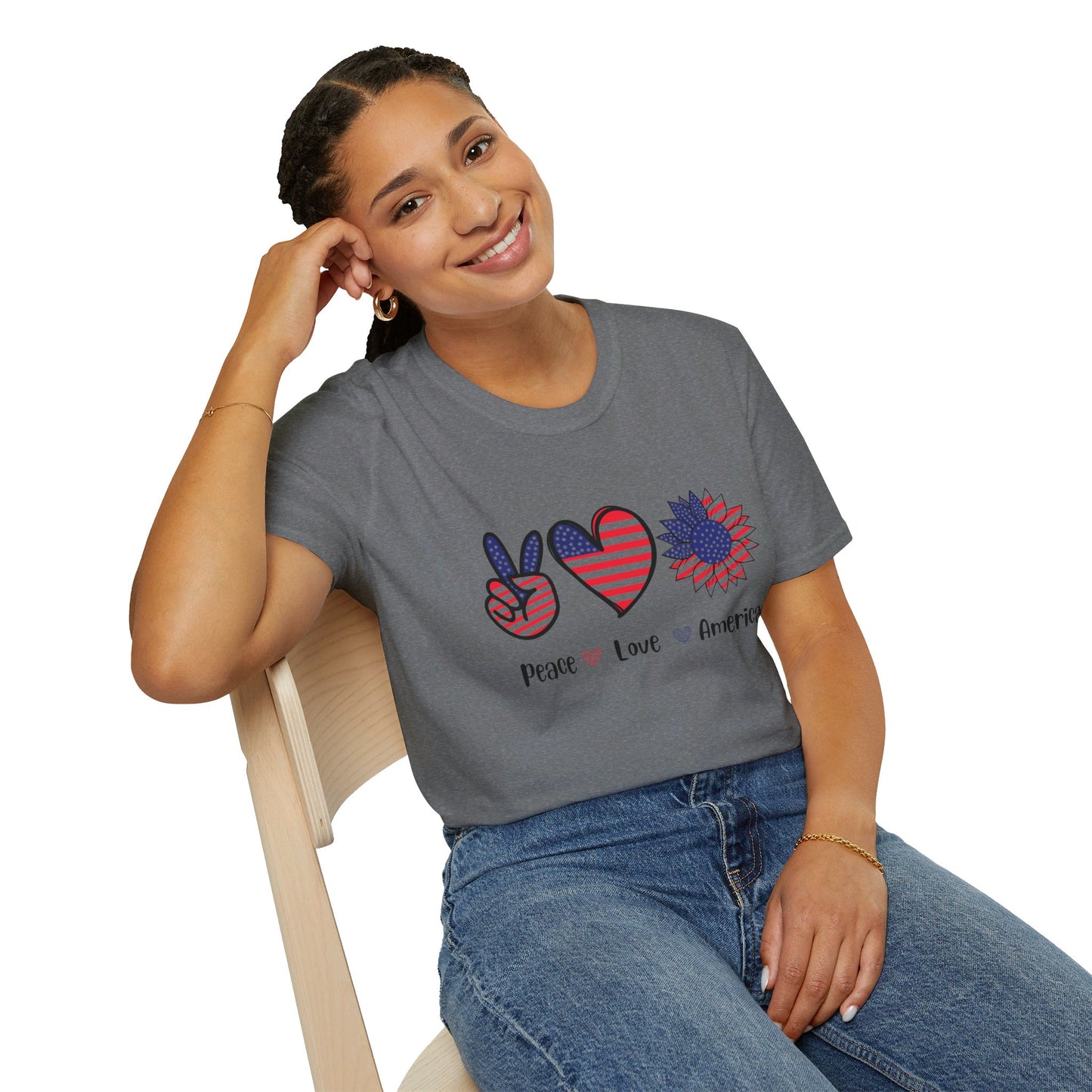 Peace Love and America - Unisex Softstyle T-Shirt