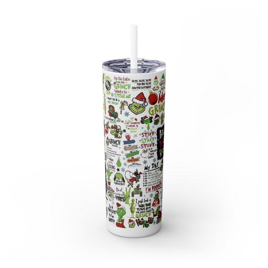 Grinch comics - Skinny Tumbler with Straw, 20oz