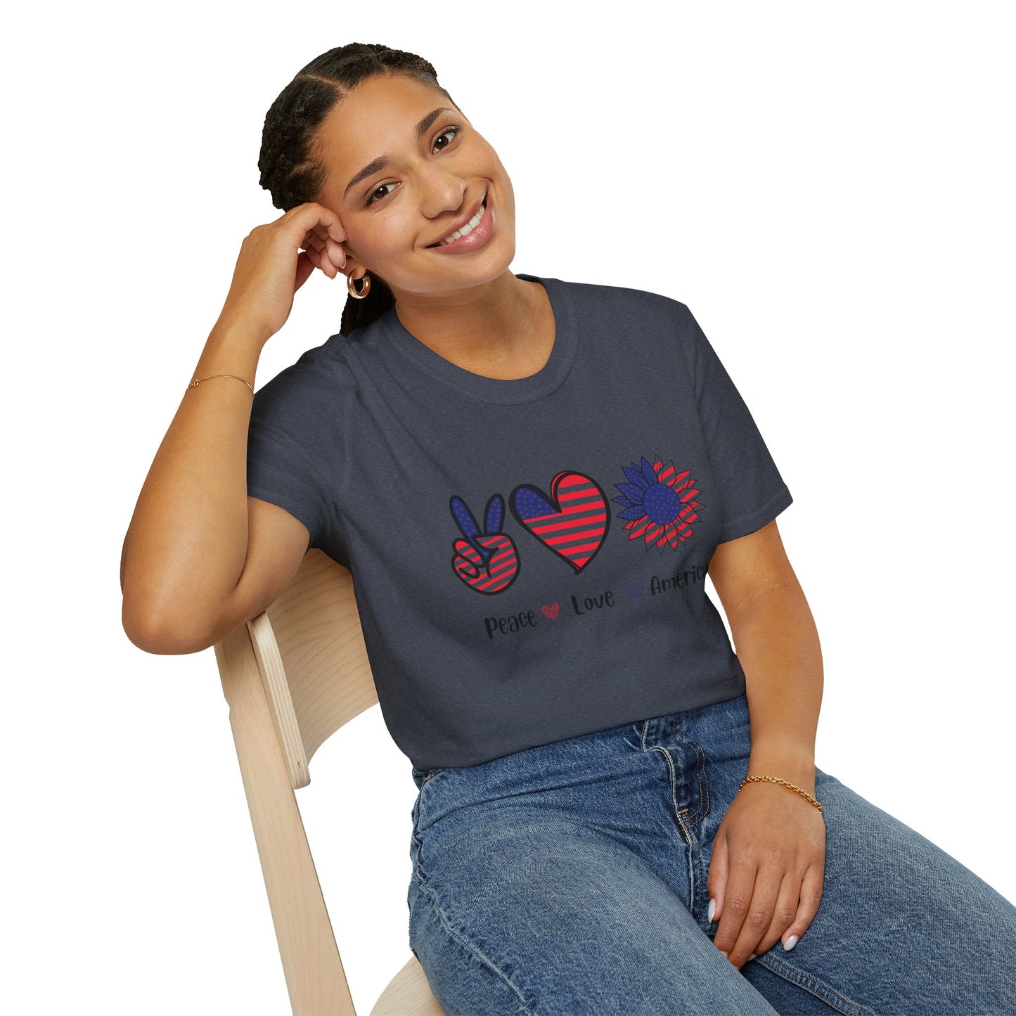 Peace Love and America - Unisex Softstyle T-Shirt