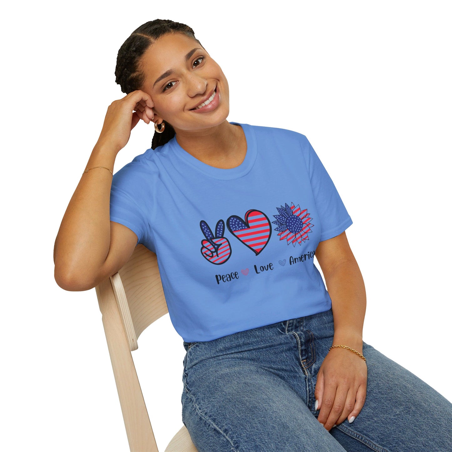 Peace Love and America - Unisex Softstyle T-Shirt