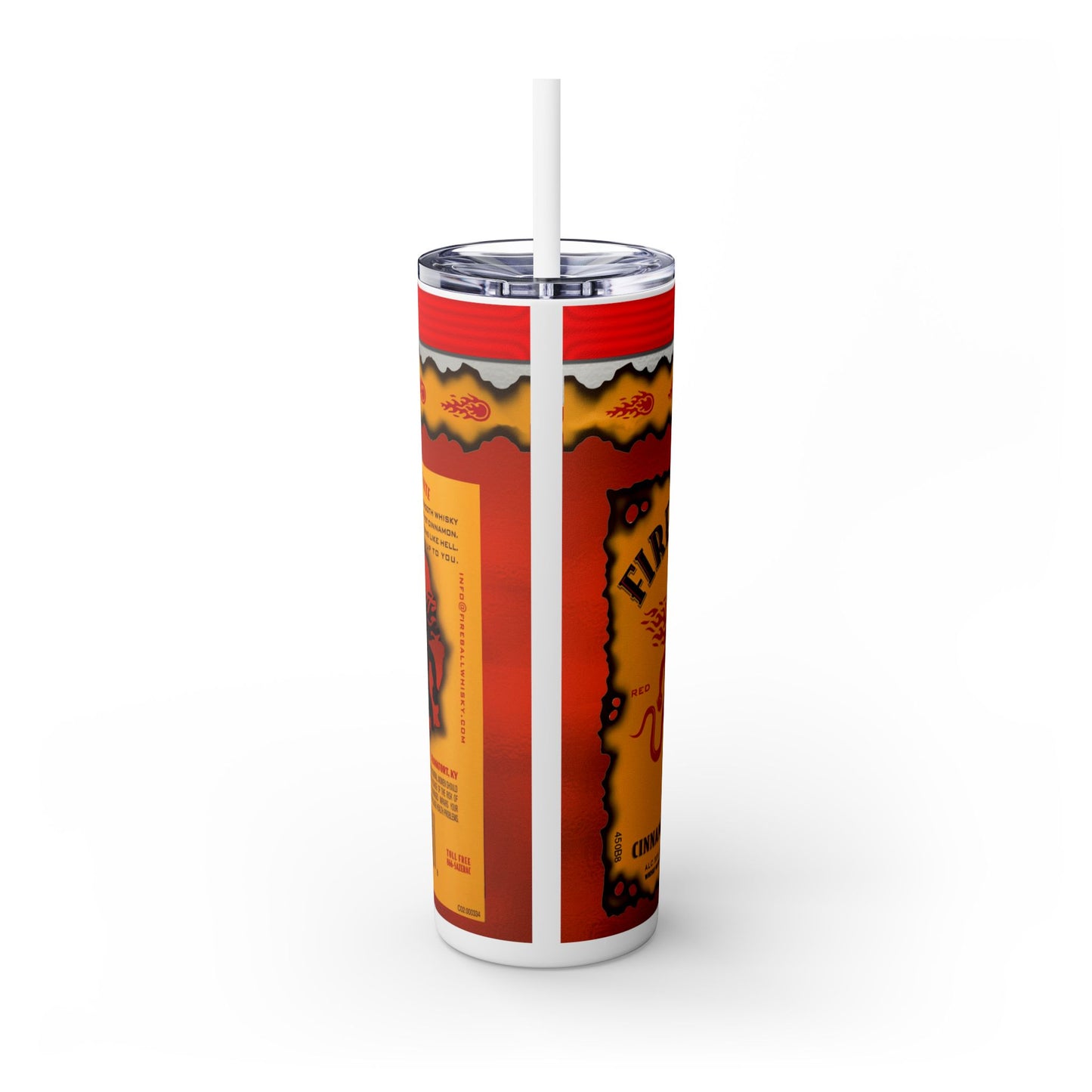 Fireball Bottle Design - Skinny Tumbler with Straw, 20oz